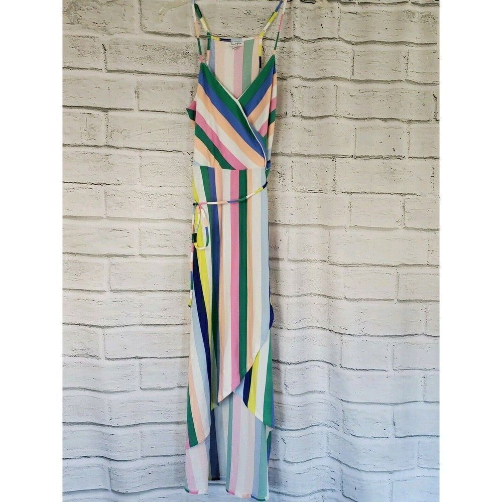 Love Fire Large Colorful Midi Faux Wrap sleeveless jersey Dress Womens Large